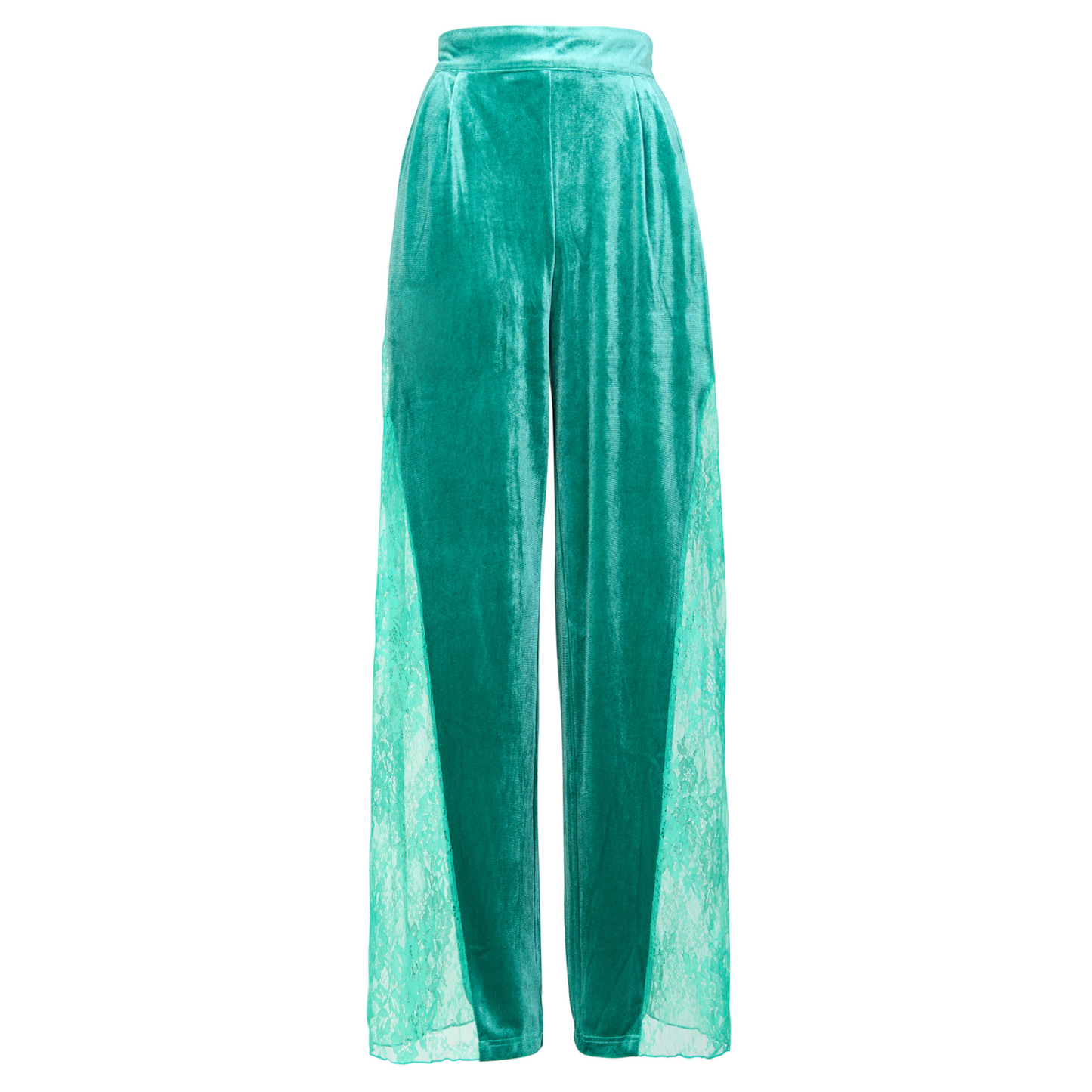 Remi Lace Panelled Velvet Straight Trousers In Green