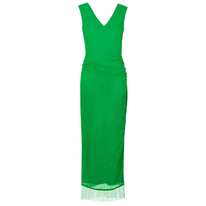 Mera Beaded Fringed Maxi Dress In Green