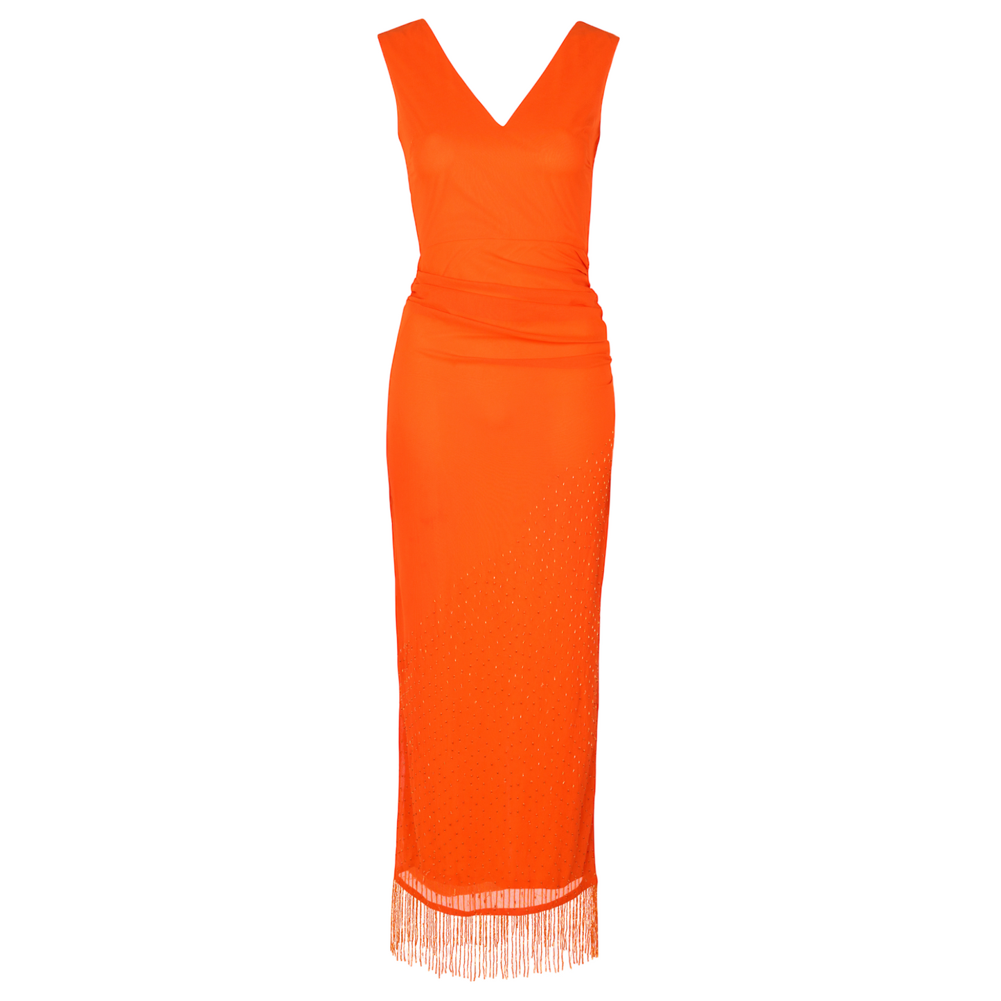 Mera Beaded Fringed Maxi Dress In Orange