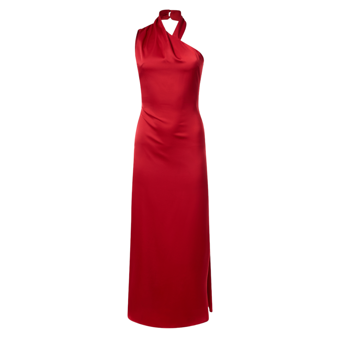 Xina Satin Asymmetrical Maxi Dress In Red