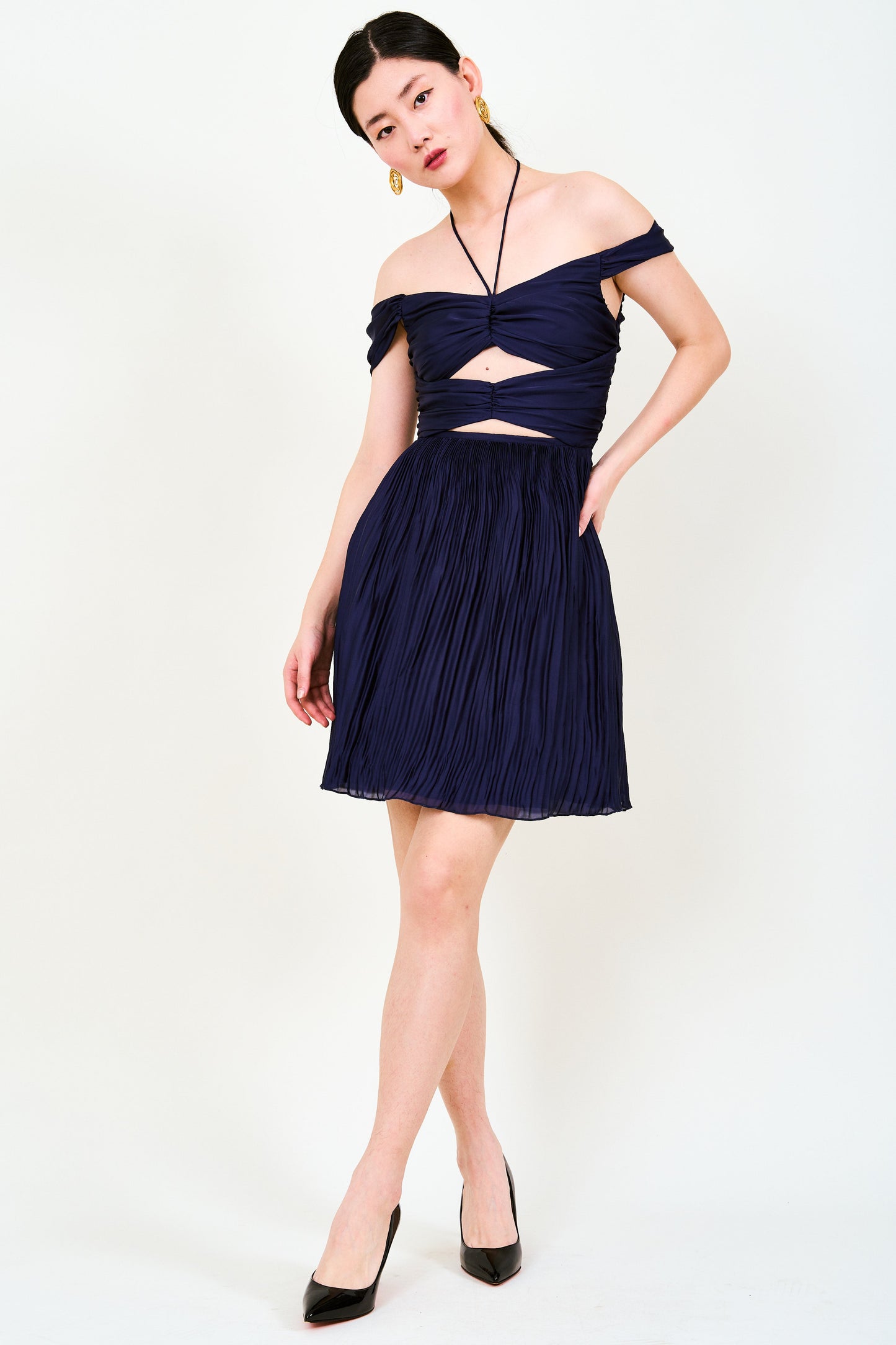 Toke Cutout Pleated Mini Dress In Navy Blue