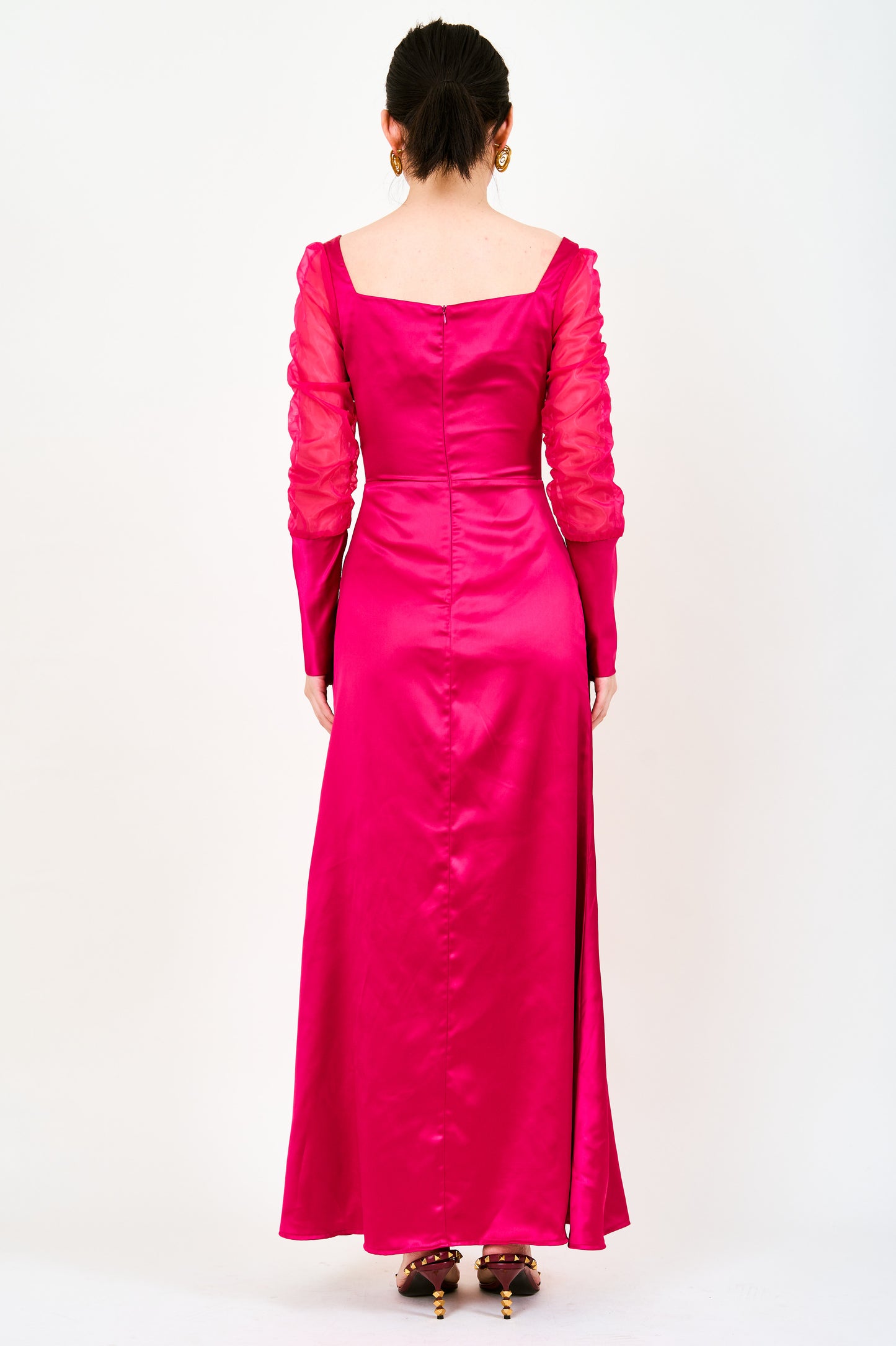 Winta Cutout Satin With Lace Insert Maxi Dress In Pink