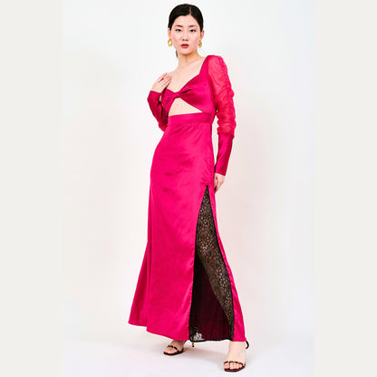 Winta Cutout Satin With Lace Insert Maxi Dress In Pink