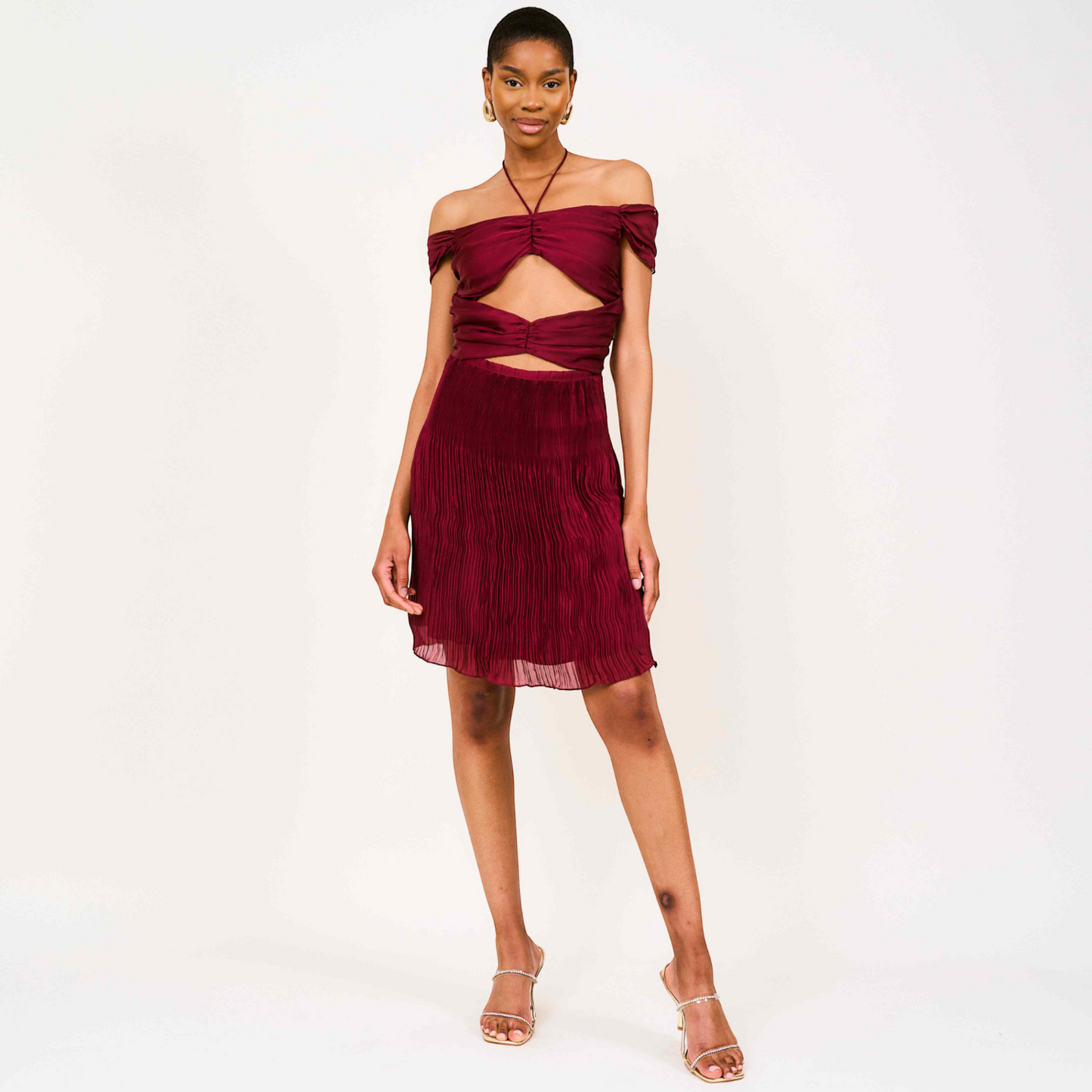 Toke Cutout Pleated Mini Dress In Burgundy