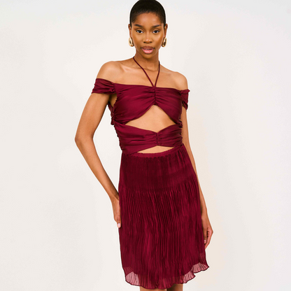 Toke Cutout Pleated Mini Dress In Burgundy