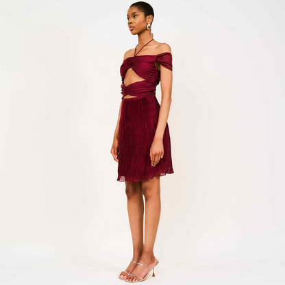 Toke Cutout Pleated Mini Dress In Burgundy