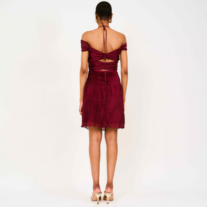 Toke Cutout Pleated Mini Dress In Burgundy