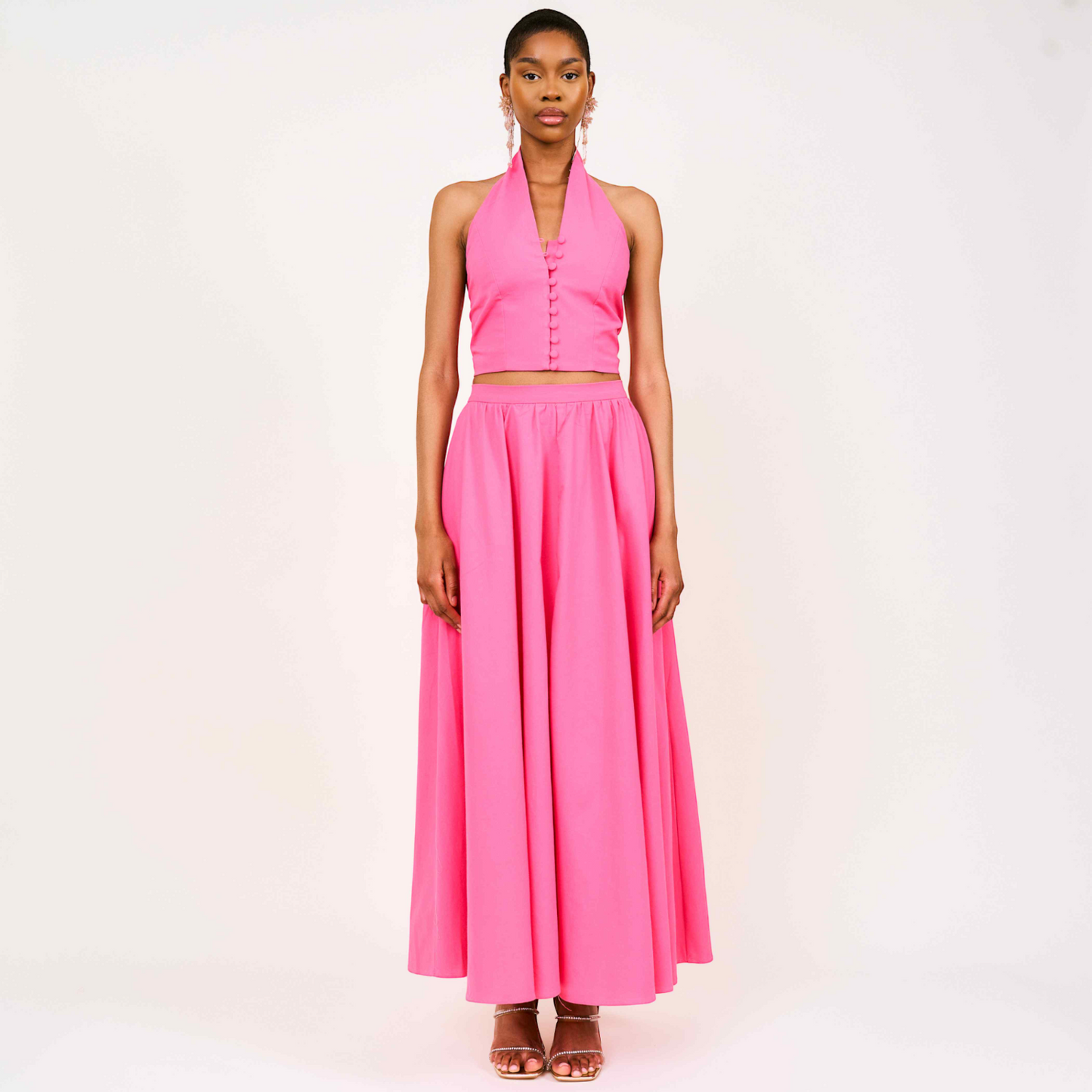 Zayna Linen Maxi Skirt In Pink