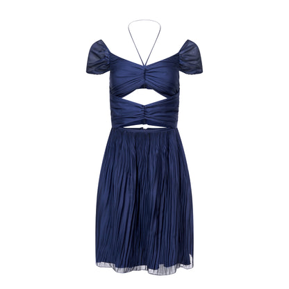 Toke Cutout Pleated Mini Dress In Navy Blue