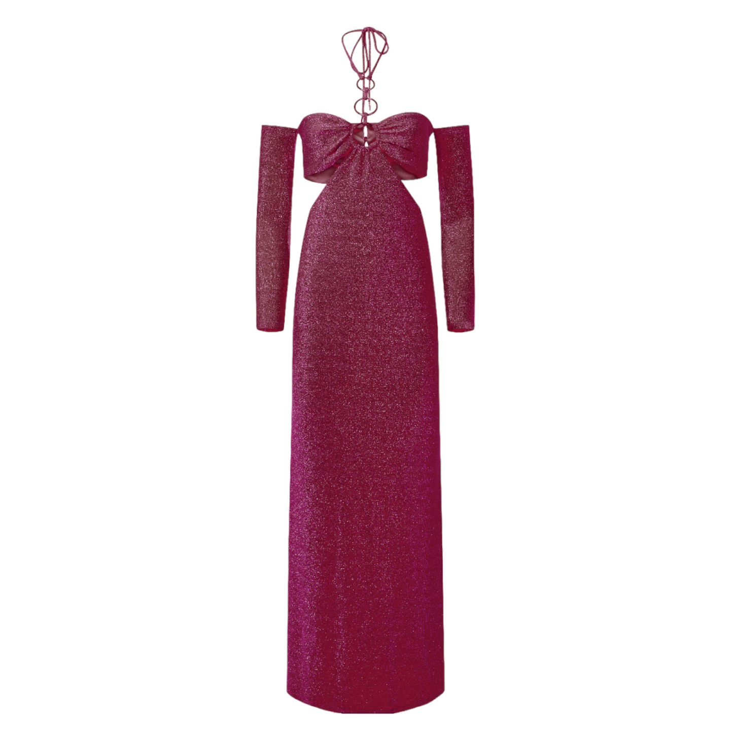 Amma Lurex Halter-neck Maxi Dress In Burgundy