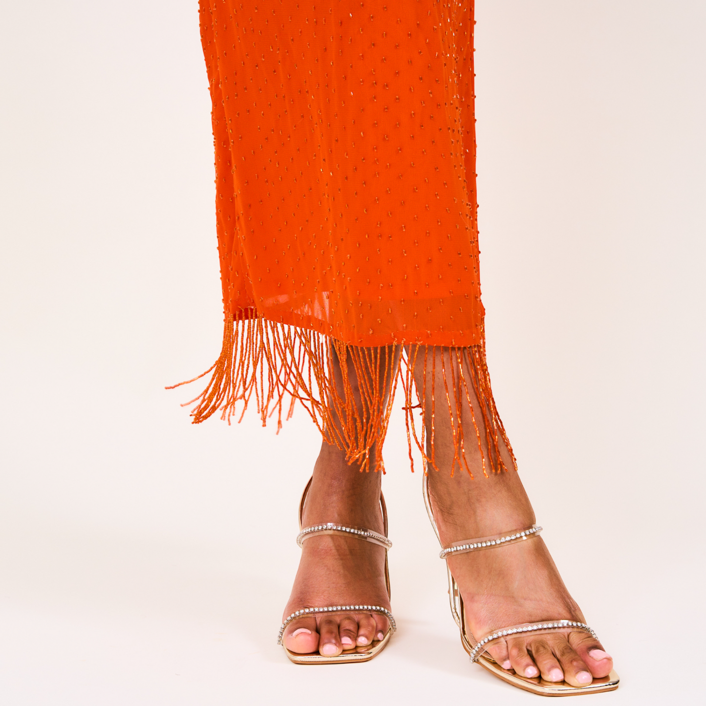 Mera Beaded Fringed Maxi Dress In Orange