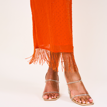 Mera Beaded Fringed Maxi Dress In Orange