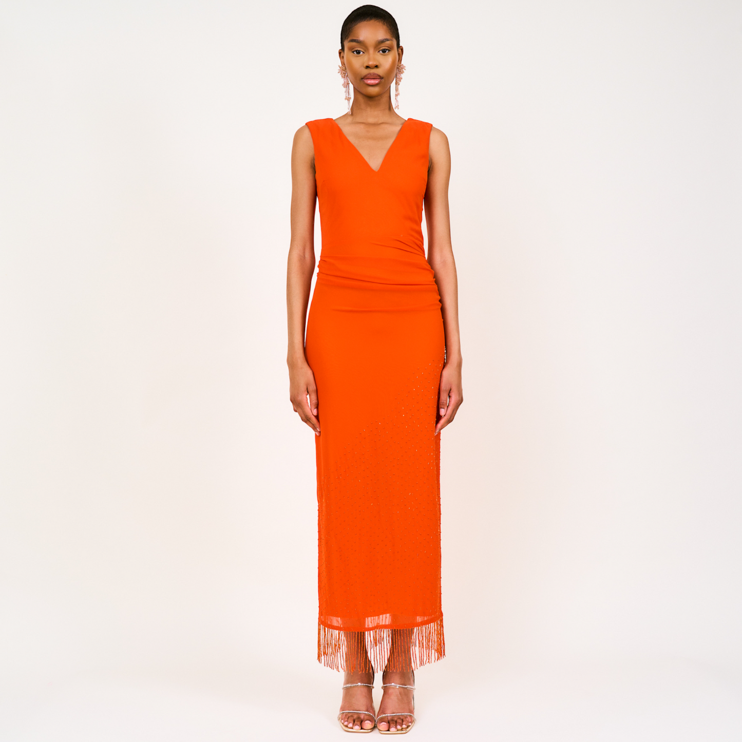 Mera Beaded Fringed Maxi Dress In Orange