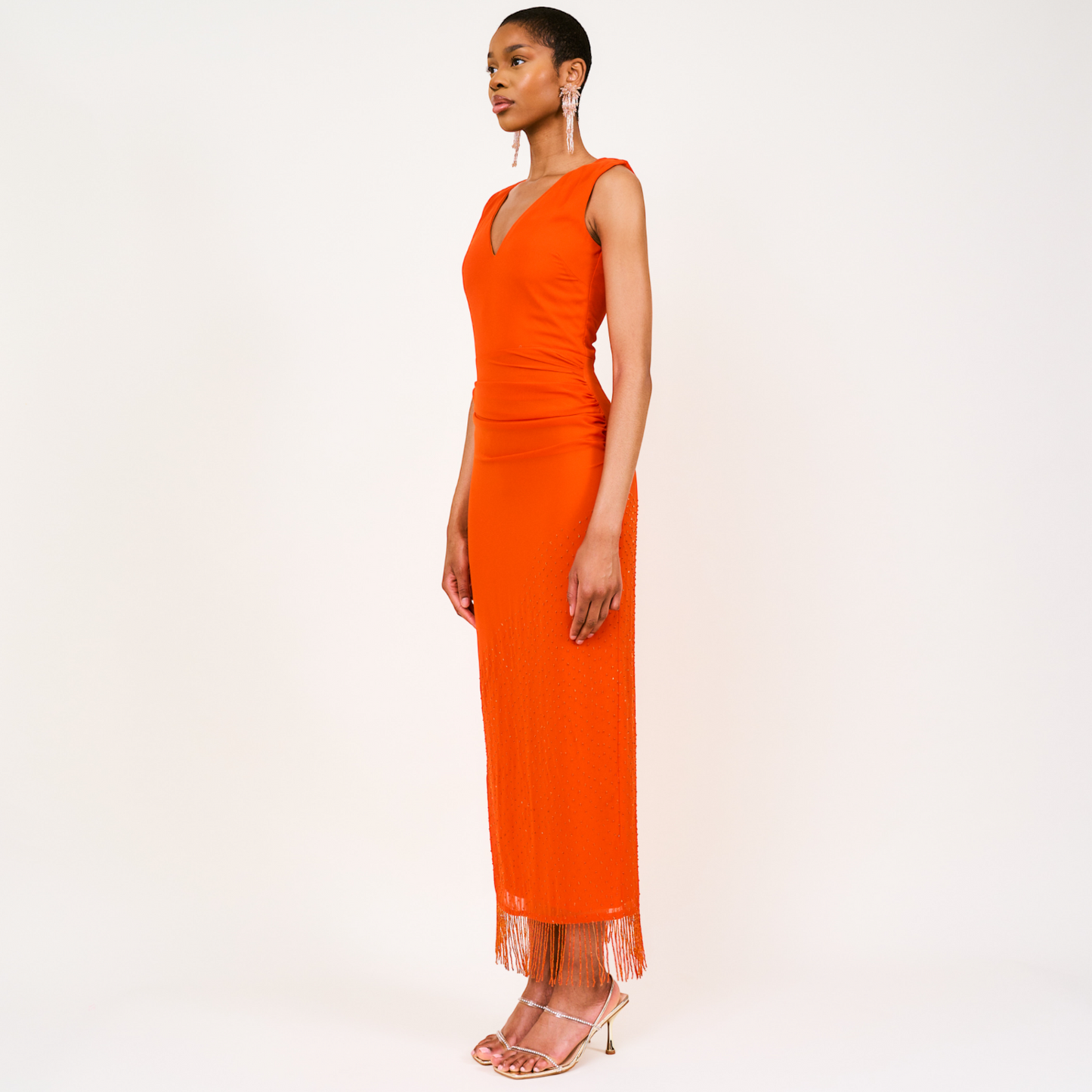 Mera Beaded Fringed Maxi Dress In Orange