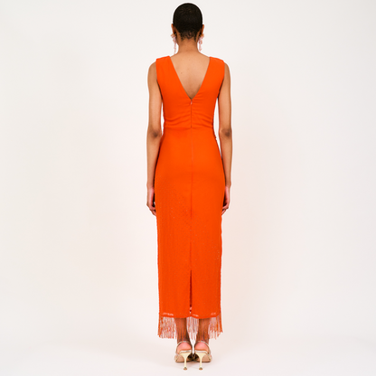 Mera Beaded Fringed Maxi Dress In Orange