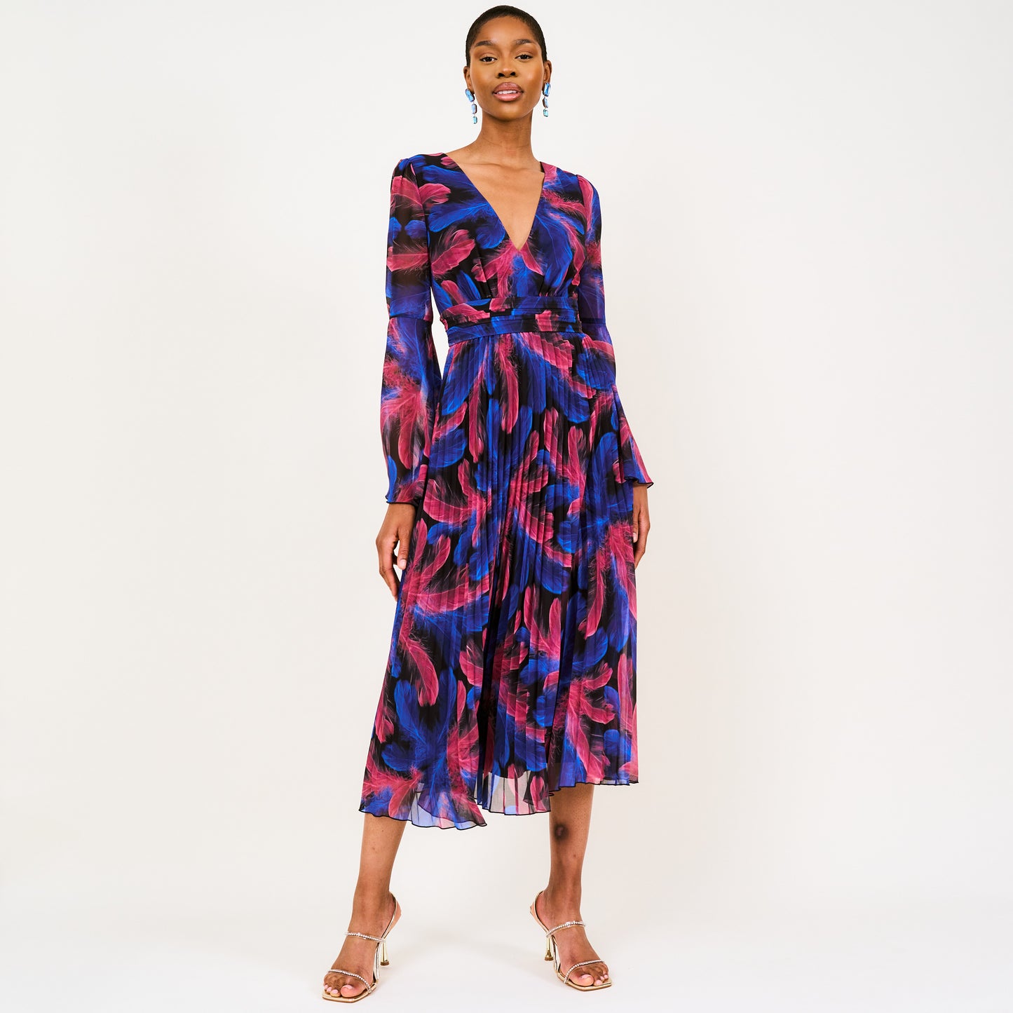 Banke feather-print georgette midi dress