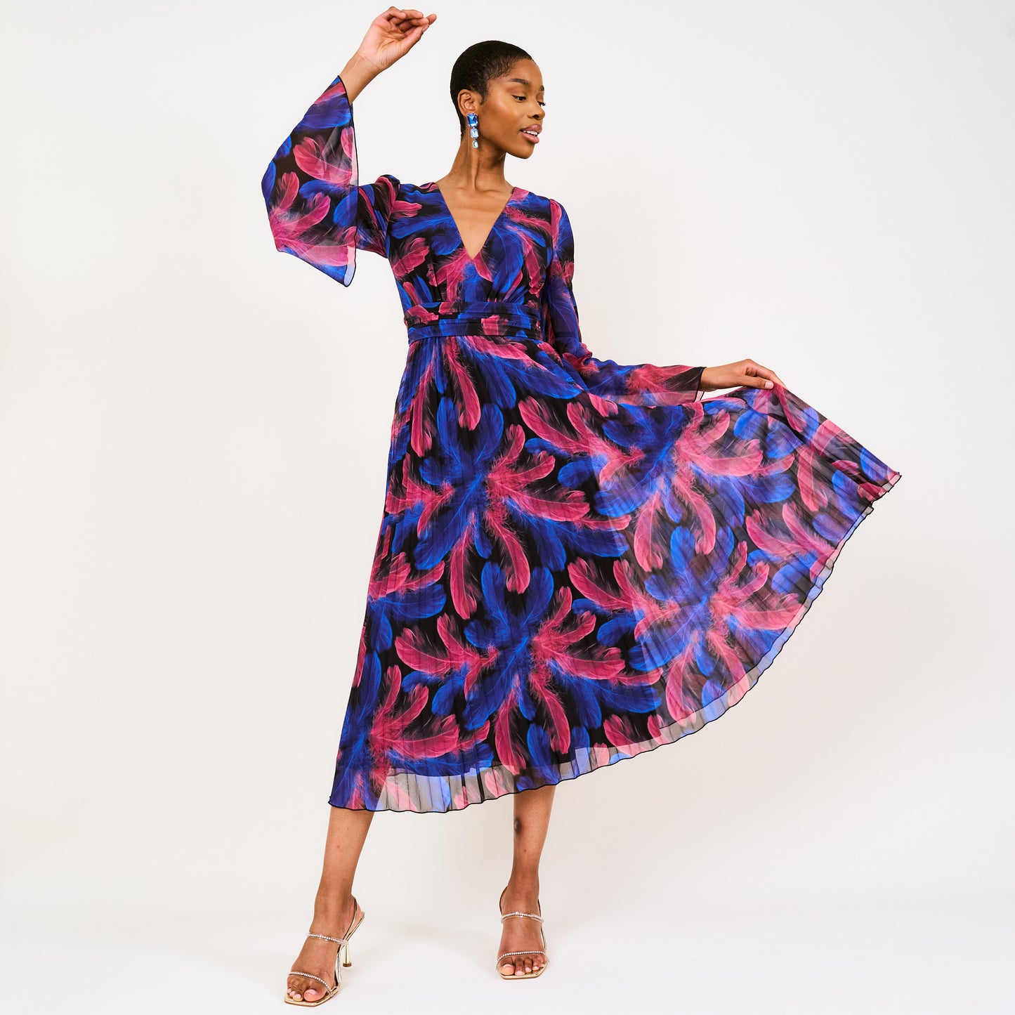 Banke feather-print georgette midi dress