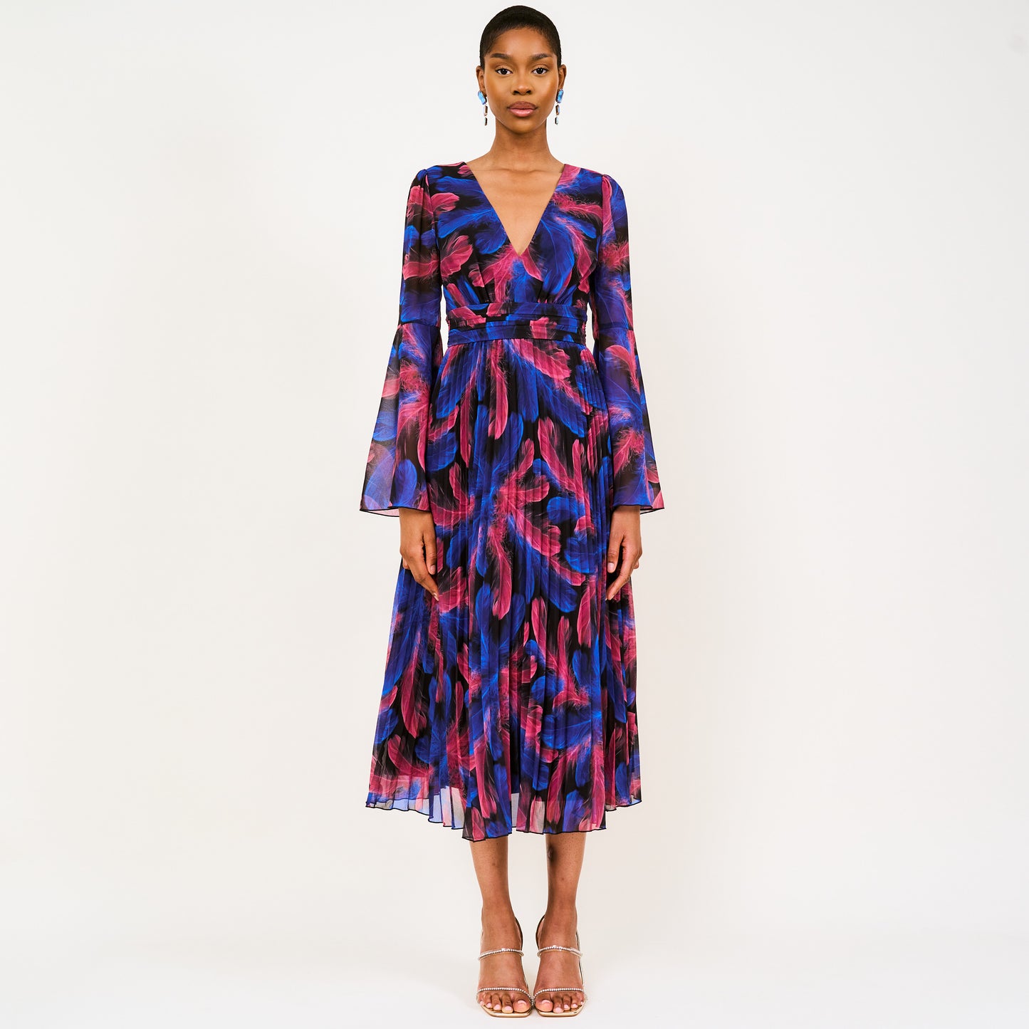 Banke feather-print georgette midi dress