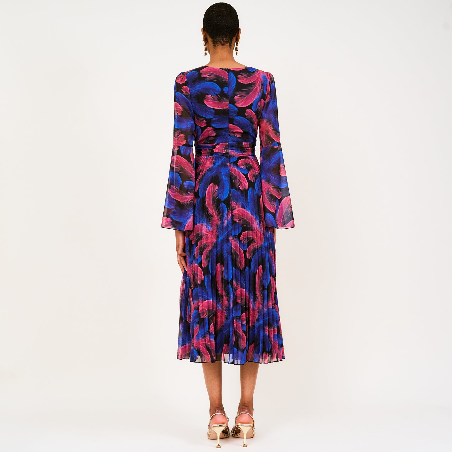 Banke feather-print georgette midi dress