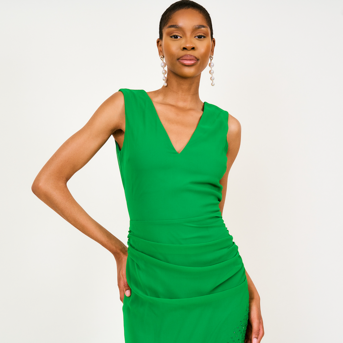 Mera Beaded Fringed Maxi Dress In Green