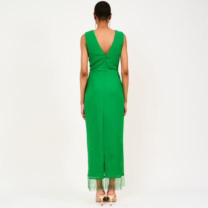 Mera Beaded Fringed Maxi Dress In Green