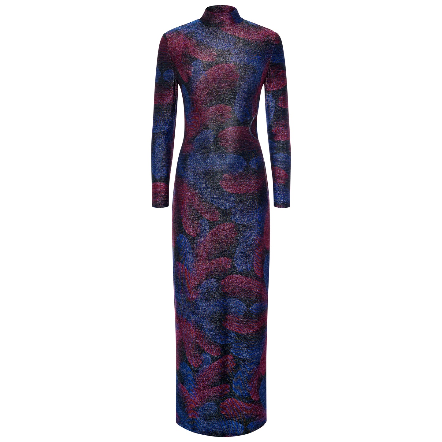 Binta Metallic-Knit High-neck Print Maxi Dress