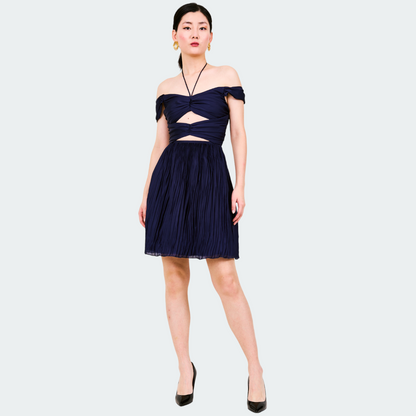 Toke Cutout Pleated Mini Dress In Navy Blue